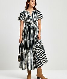 economico -Gonna maxi a righe a maniche corte in cotone chic