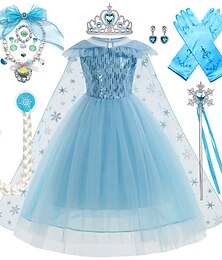 baratos -Frozen Conto de Fadas Princesa Elsa Vestido da menina de flor Fantasia de festa temática vestidos de tule Para Meninas Cosplay filme Fantasias Dia Das Bruxas Azul Azul (com acessórios) Dia Das Bruxas