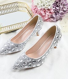 economico -tacchi a spillo da donna con strass argentati e punta a gattino – eleganti tacchi bassi per sposa, matrimonio e festa serale