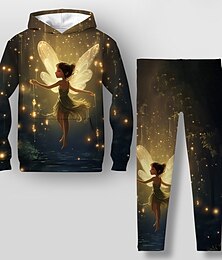 economico -Da ragazza 3D FATA Set con cappuccio e leggings Manica lunga Stampa 3D Autunno Inverno Attivo Di tendenza Giornaliero Bambino 3-12 anni Con cappuccio Esterno Da mare Appuntamento Standard