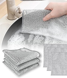 cheap -3pcs Steel Wire Dishwashing Cloth Kitchen Cleaning Cloth Non-stick Oil Dish Clean Towel Washing Rags Household Cleaning Cloths