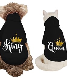 رخيصةأون -سترة بغطاء للرأس من King/Queen Dog مع طباعة نصية وميمات للكلاب الكبيرة، سترة للكلاب من الصوف الناعم المصقول، ملابس للكلاب، سترة بغطاء للرأس مع جيب