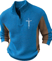 cheap -Faith Retro Vintage Men's Print Zipper Knitting Pullover Sweater Jumper Zip Sweater Polo Sweater Outdoor Daily Vacation Long Sleeve Stand Collar Sweaters Blue Sky Blue Brown Fall Winter S M L Sweaters