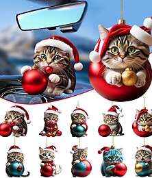 cheap -10pcs Cat Car Hanging Ornament,Acrylic 2D Flat Printed Keychain, Optional Acrylic Ornament and Car Rear View Mirror Accessories Memorial Gifts Pack