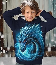 cheap -Boys 3D Dragon Hoodie Pullover Long Sleeve 3D Print Spring Fall Fashion Streetwear Cool Polyester Kids 3-12 Years Hooded Outdoor Casual Daily Regular Fit
