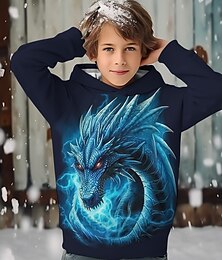 levne -Chlapecké 3D Drak Kapuce Pullover Dlouhý rukáv 3D tisk Jaro Podzim Módní Šik ven Chladný Polyester Děti 3-12 let Kapuce Venkovní Ležérní Denní Běžný