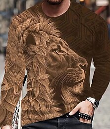 cheap -Graphic Animal Lion Fashion Designer Casual Men's 3D Print T shirt Tee Sports Outdoor Holiday Going out T shirt Red Blue Brown Long Sleeve Crew Neck Shirt Spring &  Fall Clothing Apparel S M L XL 2XL