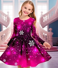 levne -Girls ' 3D Sněhová vločka Šaty Šaty se sněhovou vločkou Dlouhý rukáv 3D tisk Podzim Zima Dovolená Sporty a outdoor Denní Roztomilý Na běžné nošení Krásná Děti 4-12 let Volnočasové šaty Áčkové šaty