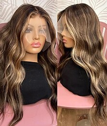 baratos -Cabelo Humano 13x4 Lace Front Peruca Parte do meio Cabelo Brasileiro Ondulado Multi Cores Peruca 130% 150% Densidade do Cabelo com o cabelo do bebê 100% Virgem Pré-depenado Para Feminino Longo