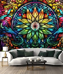 voordelige -gebrandschilderd glas mandala muur hangend tapijt kunst aan de muur groot tapijt muurschildering decor foto achtergrond deken gordijn thuis slaapkamer woonkamer decoratie