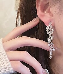 cheap -Women's Stud Earrings Drop Earrings Hoop Earrings Long Flower Shape Elegant Vintage Stylish Simple Luxury Earrings Jewelry Silver For Wedding Party Daily Holiday Festival 1 Pair