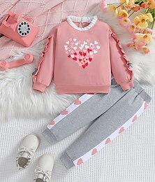 cheap -2 Pieces Toddler Girls' Heart Crewneck Hoodie & Sweatpants Set Set Long Sleeve Daily Outdoor 1-3 Years Spring Pink