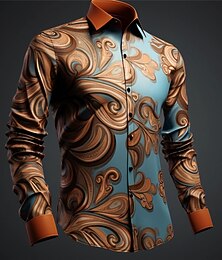 economico -Per uomo Camicia Camicia con bottoni Manica lunga Artistico Da tutti i giorni Per uscire Autunno inverno Collo ripiegabile Stampa Bottone giù Giallo Viola