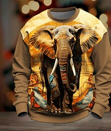 economico -Per uomo Animali Elefante Felpa Manica lunga Felpa Maglione Giornaliero Informale Stampa 3D Da mare Per eventi Per uscire Stampa Primavera & Autunno