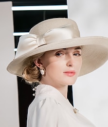 זול -כובעים פּוֹלִיאֶסטֶר סיב כובע קלושה\עם שוליים רחבים כובע קש כובע שמש חתונה קזו'אל אלגנטית חתונה עם פפיון כיסוי ראש כיסוי ראש