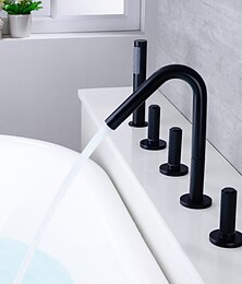 お買い得  -浴槽用水栓 - 現代コンテンポラリー 電気メッキ ローマンバスタブ セラミックバルブ Bath Shower Mixer Taps