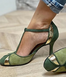 levne -Dámské Podpatky Lodičky Sandály Mary-jane Větší velikosti Párty Venkovní Valentýn Barevné bloky Mašle Vysoký úzký Oblá špička Elegantní Vinobraní Módní Chůze Umělý semiš Spona Řemínek ve tvaru