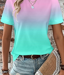 voordelige -Dames T-shirt Ombre Kleurgradatie Dagelijks Vakantie Uitgaan Afdrukken Geel Korte mouw Modieus Ronde hals Zomer