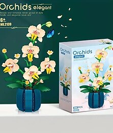 baratos -Presentes para o dia das mulheres Conjunto de blocos de construção de bonsai de orquídea de 1 unidade criando flores de plantas artificiais e séries de plantas para famílias ou escritório Presentes