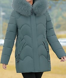preiswerte -Women's Parka Warm Winter Coat Zipper Puffer Jacket with Removable Fur Collar Zipper Hoodie Heated Jacket Fashion Modern Casual Street Style Outerwear Long Sleeve Fall