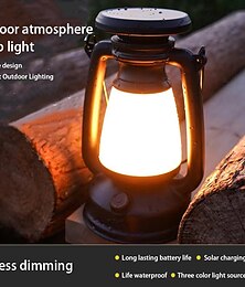 abordables -Linterna de caballo retro, luz led de 3 colores, atenuación continua, colgante, luz solar recargable para acampar al aire libre