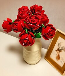 billige -kvinnedagsgaver 1 stk rose byggeklosser blomsterbuketter små granulat byggeklosser montering av overraskelsesgaveboder til qixi valentinsdag morsdagsgaver til mamma