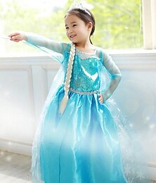 billiga -barn små flickor frusen elsa kostym klänning enfärgad en linje klänning prestanda fest ljusblå maxi långärmad prinsessa vackra klänningar höst vinter normal passform 3-10 år
