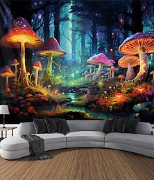 cheap -Mushroom Forest Blacklight Tapestry UV Reactive Glow in the Dark Trippy Psychedelic Misty Nature Landscape Hanging Tapestry Wall Art Mural for Living Room Bedroom