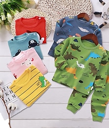 preiswerte -Baby Jungen 2 Stück Pyjama-Sets Langarm AB022 AB01 AB04 Tier Karikatur Rundhalsausschnitt Frühling Herbst Täglich Heim 3-7 Jahre