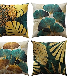 ieftine -set de 4 perne de aruncat ramuri deschise și frunze libere faux lenjerie pătrată decorative fete de pernă pentru canapea pernă în aer liber pentru canapea canapea pat scaun de aur