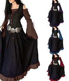 voordelige -Middeleeuws Renaissance Cocktail jurk Vintage Jurk Jurken Cosplay kostuum Galajurken Viking Outlander Grote maten Ranger Elf Dames Halloween Feest Festival Kleding