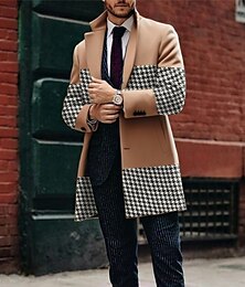 levne -houndstooth kabát pánská grafická bunda móda streetwear business work going out fall&amp; zimní turndown dlouhý rukáv khaki xl polyester hnědá vlna