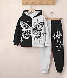 abordables -Fille 3D Papillon Ensemble sweat à capuche et pantalon de survêtement manche longue 3D effet Printemps Automne Actif Mode Le style mignon Enfants 3-12 ans Fermeture Eclair Capuche Extérieur Plein Air