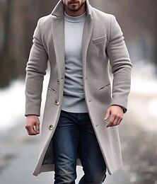 billiga -Herr Vinterkappa Rock Trenchcoat Kontor & Karriär Dagliga kläder Vinter Polyester Håller värmen Vindtät Ytterkläder Kläder Mode Uppvärmning Slät Ficka Kavajslag Enkelknäppt