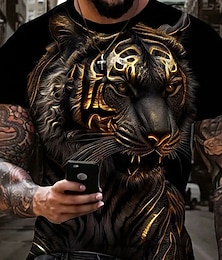 cheap -Graphic Animal Tiger Daily Designer Retro Vintage Men's 3D Print T shirt Tee Sports Outdoor Holiday Going out T shirt Yellow Blue Orange Short Sleeve Crew Neck Shirt Spring & Summer Clothing Apparel