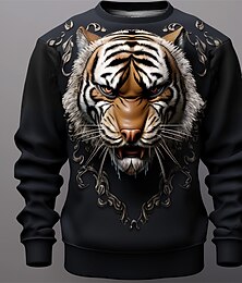 billige -Herre Grafisk Tiger Gensere Genser for genser Langermet Genser Crew-hals Mote Daglig Fritid 3D-utskrift Feriereise Ferie Ut på byen Trykt mønster Vår & Vinter