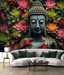 voordelige -Bloemen Boeddha hangend tapijt kunst aan de muur groot tapijt muurschildering decor foto achtergrond deken gordijn thuis slaapkamer woonkamer decoratie