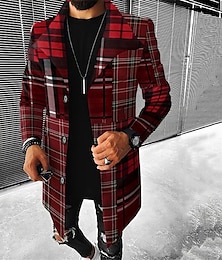olcso -lila kockás trench kabát férfi grafikus kabát üzleti alkalmi munkaruha őszig&amp; téli állvány gallér hosszú ujjú fekete sárga piros xl poliészter