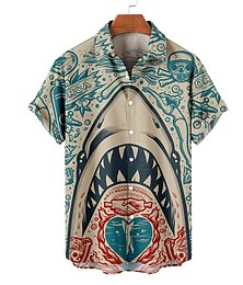 preiswerte -Herren Hai Tropisch Hemd Hawaiihemd Sommerhemd Aloha-Shirt Kurzarm Hemd Umlegekragen Brautkleider schlicht Outdoor Strasse Casual Rosa Rote Blau S M L