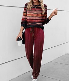 economico -Completo sportivo da donna in 2 pezzi pantaloni tuta felpa joggers pantaloni maniche lunghe girocollo strisce stampa all'aperto casual rosso blu verde primavera e autunno vestibilità regolare