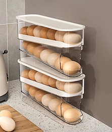 ieftine -Suport pentru ouă cu 2 niveluri pentru frigider, suport de depozitare pentru ouă cu rulare automată, organizator de depozitare frigider pentru bucătărie, cutie de ouă cu ușă laterală pentru bucătărie frigider, casă