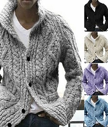 cheap -Men's Sweater Cardigan Sweater Sweater Jacket Ribbed Knit Cropped Knitted Lapel Warm Ups Modern Contemporary Daily Wear Going out Clothing Apparel Fall & Winter Black Blue S M L