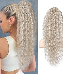 cheap -Highlight Drawstring Ponytail Extension PT005 Isabella 26 Long Bohemia Curly Pony Tail Multi Layered Light Soft Clip in Hair Extensions Ponytail Natural Dark Blonde White Blonde Highlight