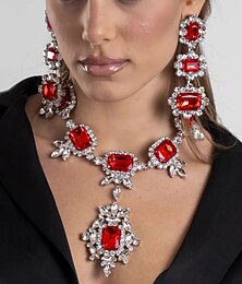 abordables -Nuptiales Parures 2 Strass 1 Collier Boucles d'Oreilles Femme Rétro Vintage Gros Fantaisie Mignon Transparente Béni Irrégulier Parure de Bijoux Pour Mariage Soirée