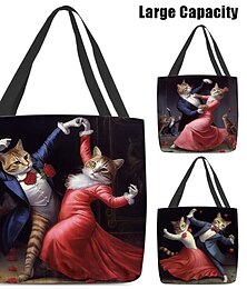 cheap -Women's Tote Shoulder Bag Canvas Tote Bag Polyester Valentine's Day Shopping Daily Print Large Capacity Foldable Lightweight Cat Wine Pink Light Red