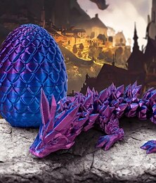 baratos -Dragão impresso em 3D em ovo, dragão de cristal de dragão totalmente articulado com ovo de dragão, juntas flexíveis, brinquedos de mesa executiva para decoração de casa, ovo de dragão de 5 polegadas e dragão de 12 polegadas