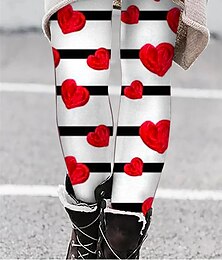 cheap -Women's Leggings Heart Print High Cut Long Stretchy High Waist Active Fashion Valentine's Day Vacation Wine Black S M Spring