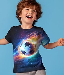 billiga -Pojkar 3D Fotboll T-shirt Skjorta Kortärmad 3D-tryck Sommar Aktiv Sport Mode Polyester Barn 3-12 år Rund hals Utomhus Ledigt Dagligen Normal