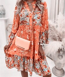 cheap -Women's Casual Dress Print Split Neck Mini Dress Vacation Long Sleeve Summer Spring