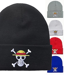 cheap -One Piece Beanie Hats Knitted Cap Luffy Embroidered  Skull Crossbones Warm Stretchable Anime Accessories Unisex